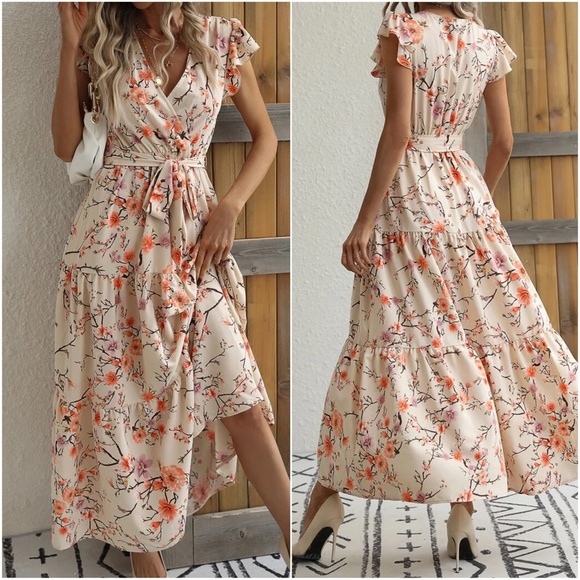 Boho Floral Print Butterfly Sleeve Maxi Dress - Picture 15 of 16